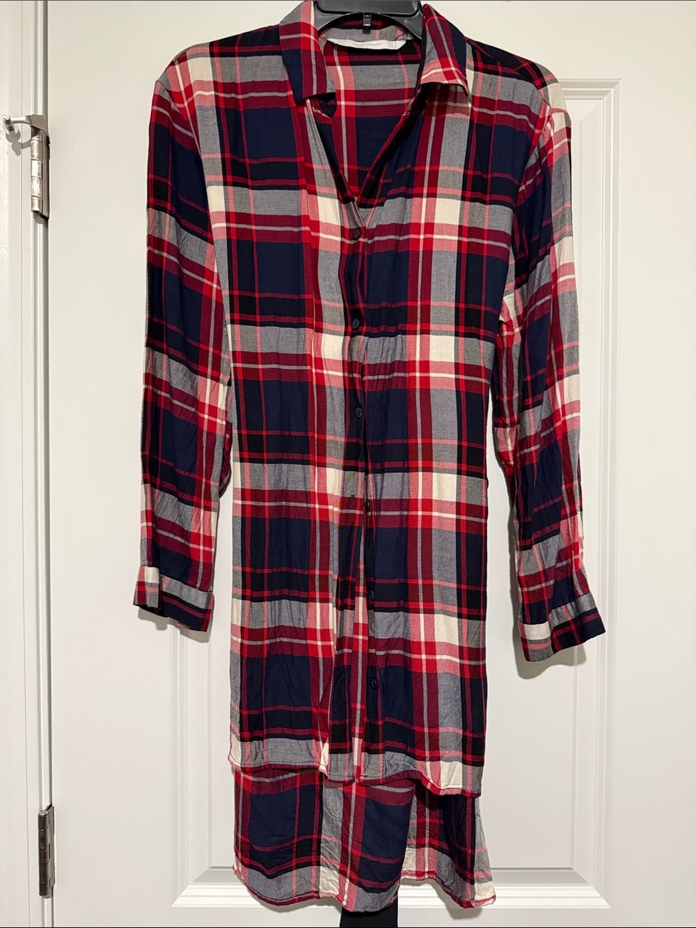 Zara Plaid Button-Down Tunic - Navy, Red & White